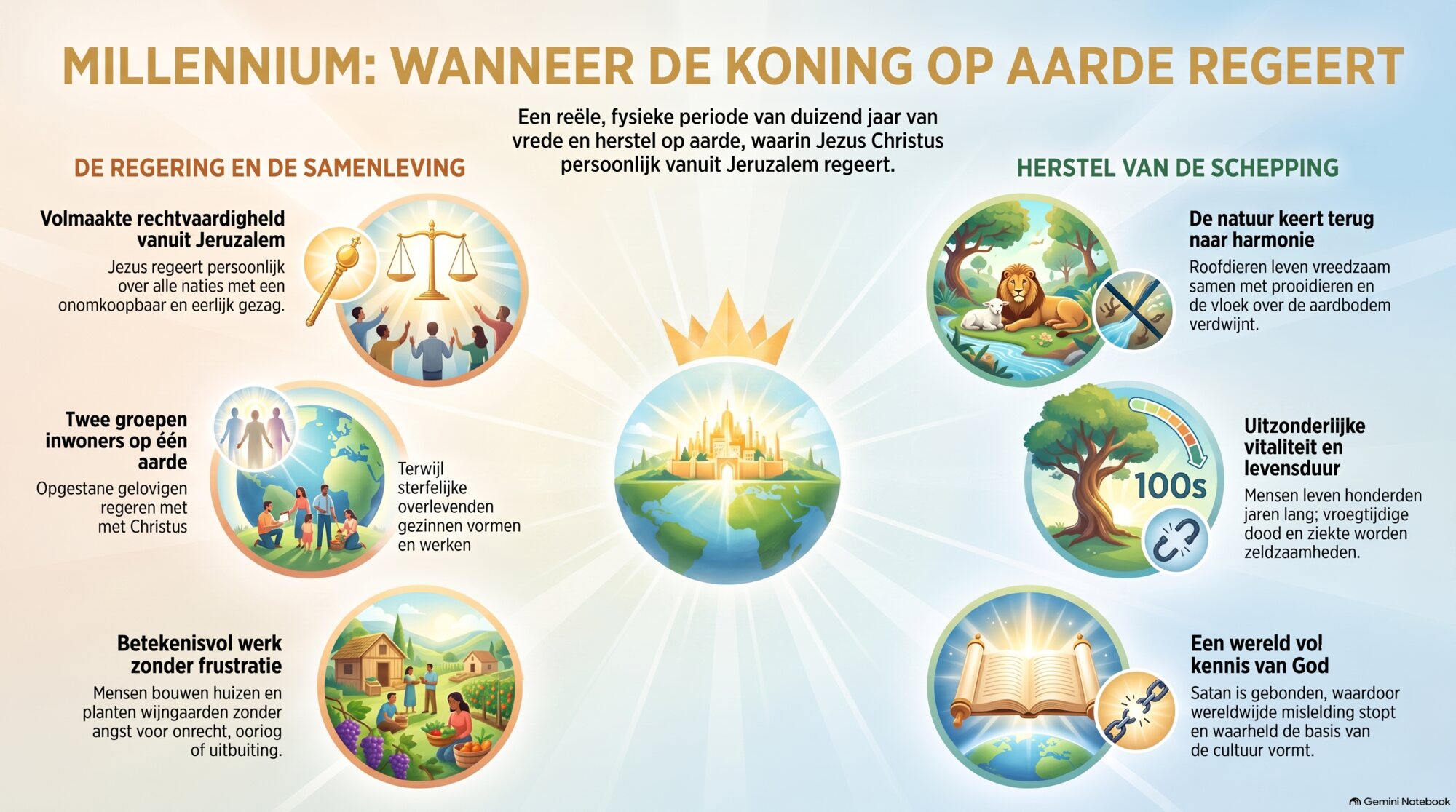 Overzicht: wat je in Millennium ontdekt — regering en samenleving, herstel van de schepping